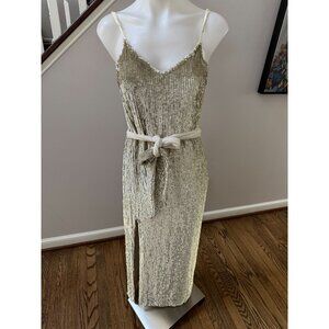 Retrofête Gold Sequin Slip Dress – XS • Metallic Evening Gown • Holiday / NYE